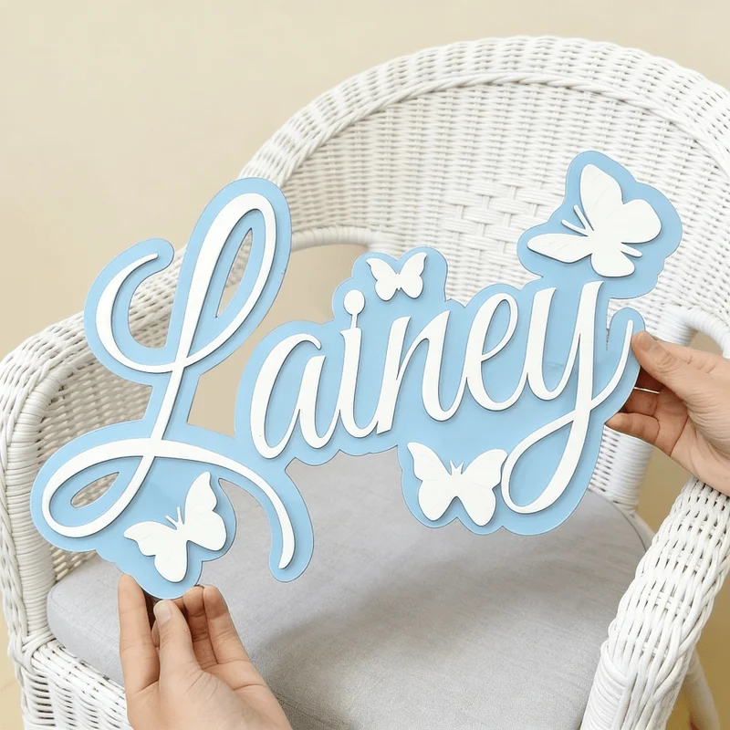 Baby Nursery Decor - Personalized Baby Name Plaque, Blue Design