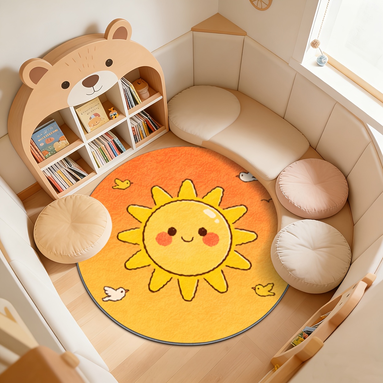 Baby Nursery Rug - Kids Round Sun Rug Yellow Playroom