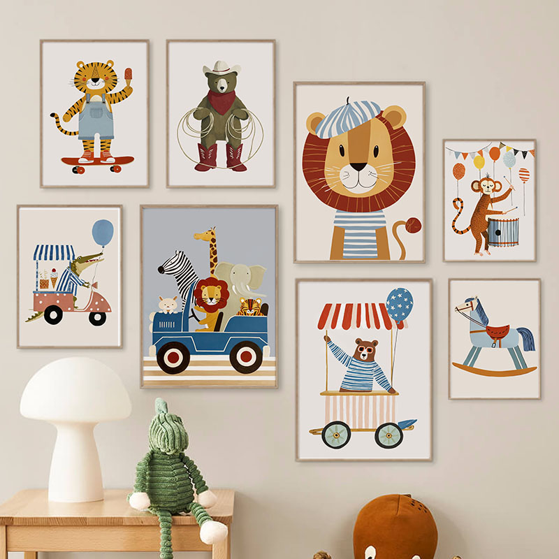 Baby Nursery Design - Funny Cartoon Animal Car Balloon Nursery