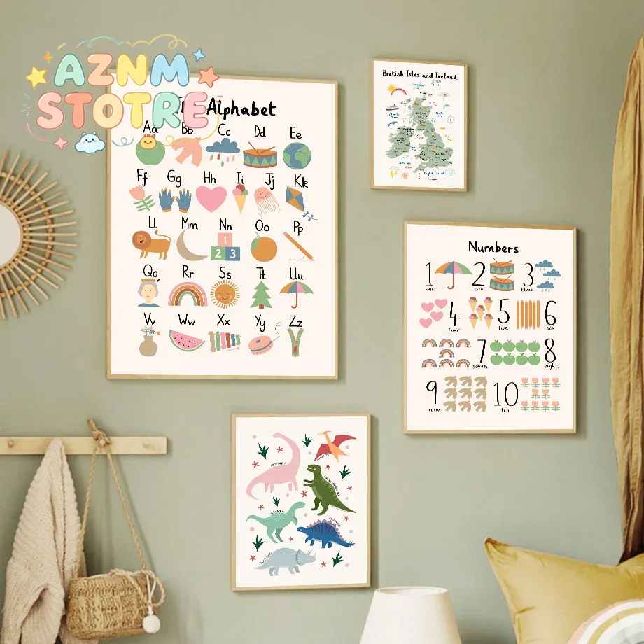 Baby Nursery Design - Animal World Map Dinosaur Alphabet Number
