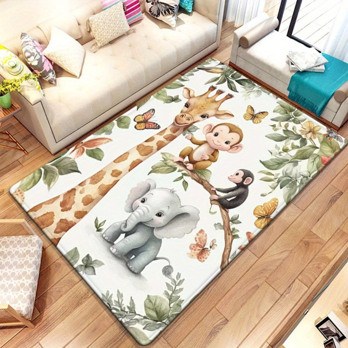Watercolor Animal Jungle Print - Baby Nursery Jungle Rug review and price
