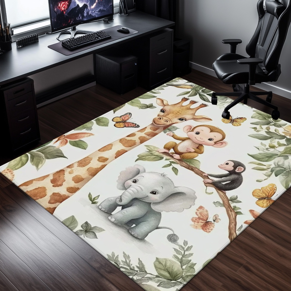 Watercolor Animal Jungle Print - Baby Nursery Jungle Rug review and price