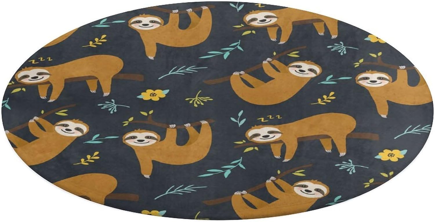 Cute Sloth Jungle Pattern Roun - Baby Nursery Jungle Rug review and price