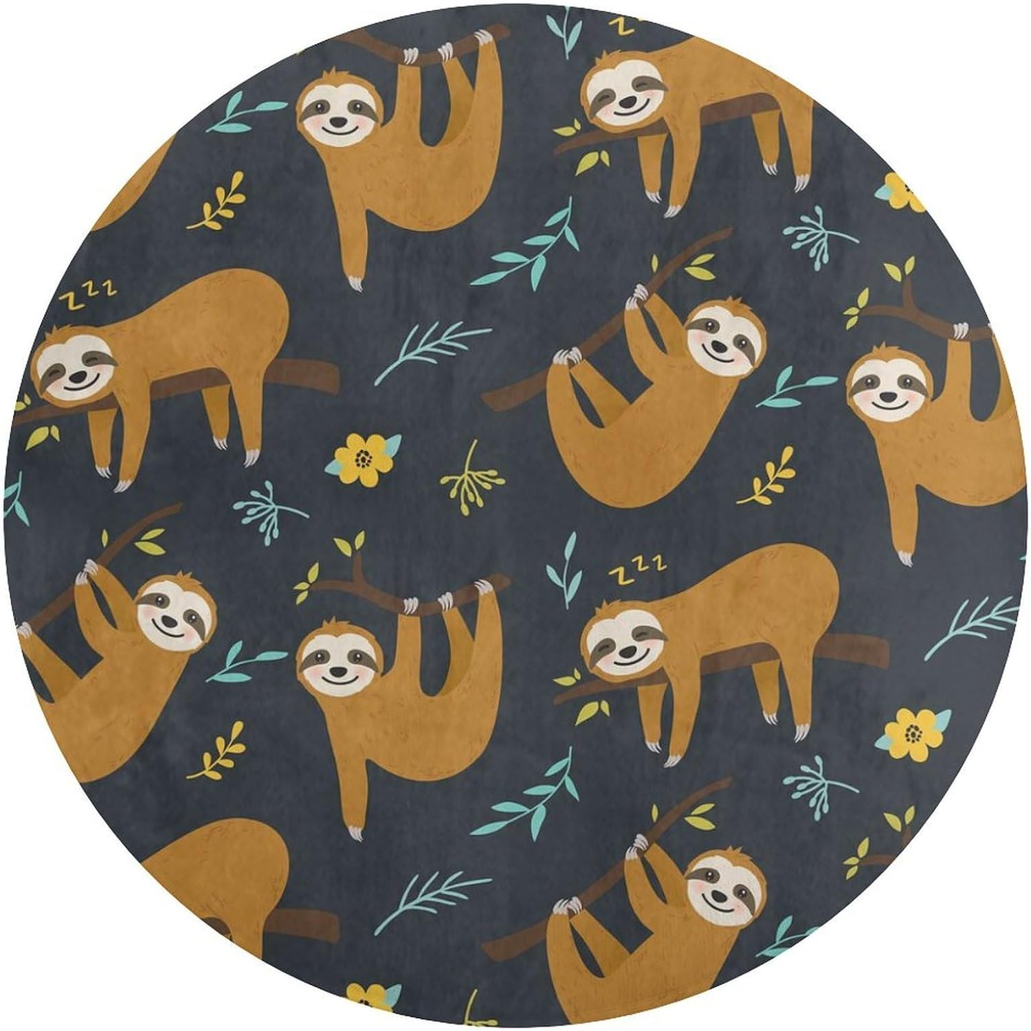 Cute Sloth Jungle Pattern Roun - Baby Nursery Jungle Rug review and price