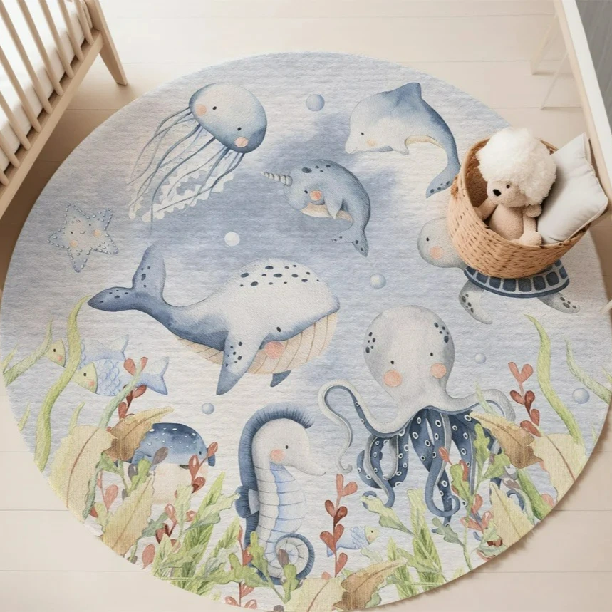 Blue Marine animal Round Carpe - Baby Nursery Rug review and price